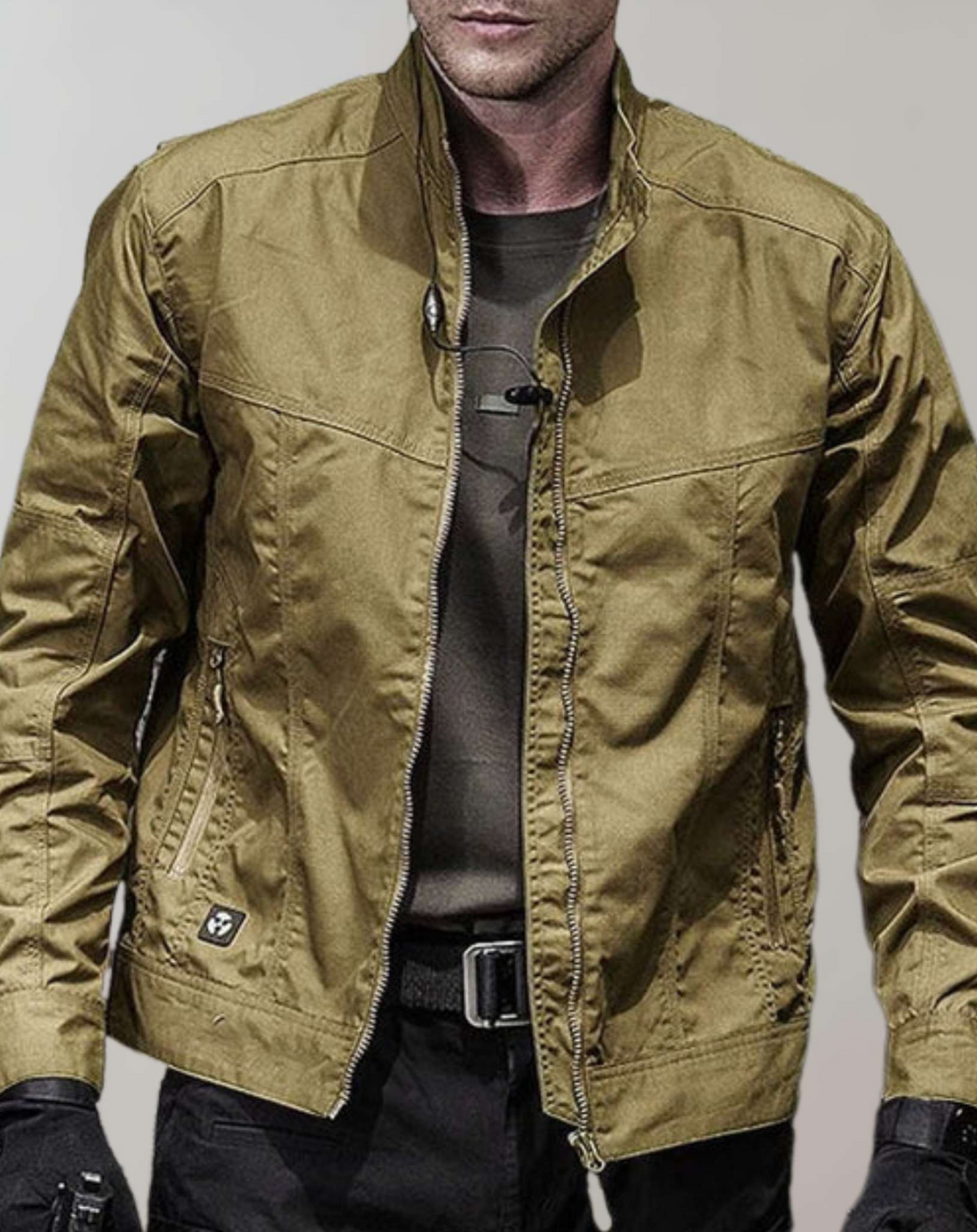 Cotton Blend Full-Zip Stand Collar Jacket