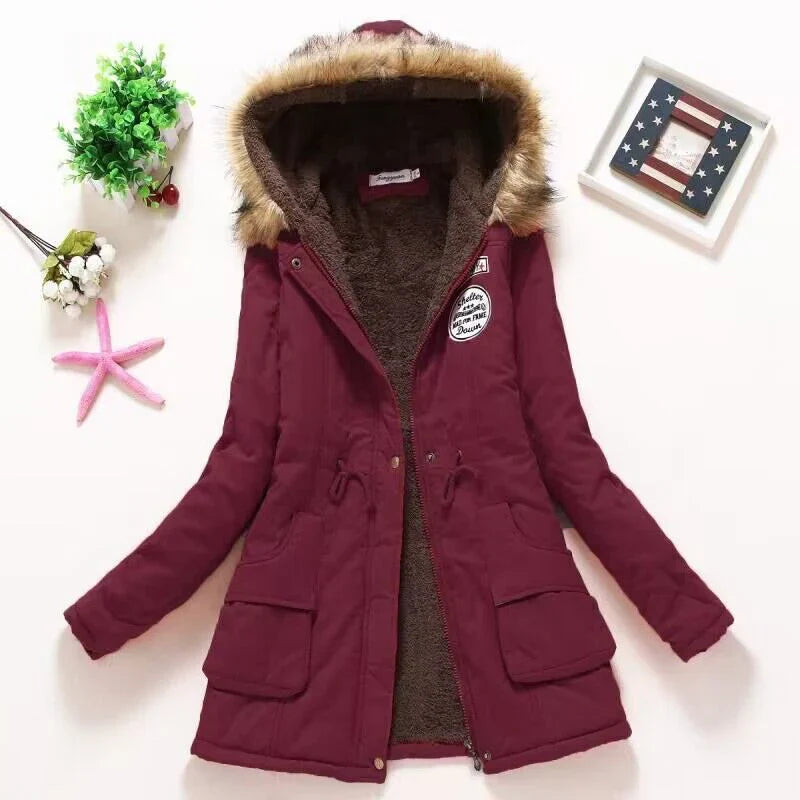 Faux Fur Hood Fleece Lined Parka Jacket