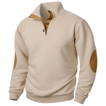 Stand Collar Elbow Patch Relaxed Sweatshirt