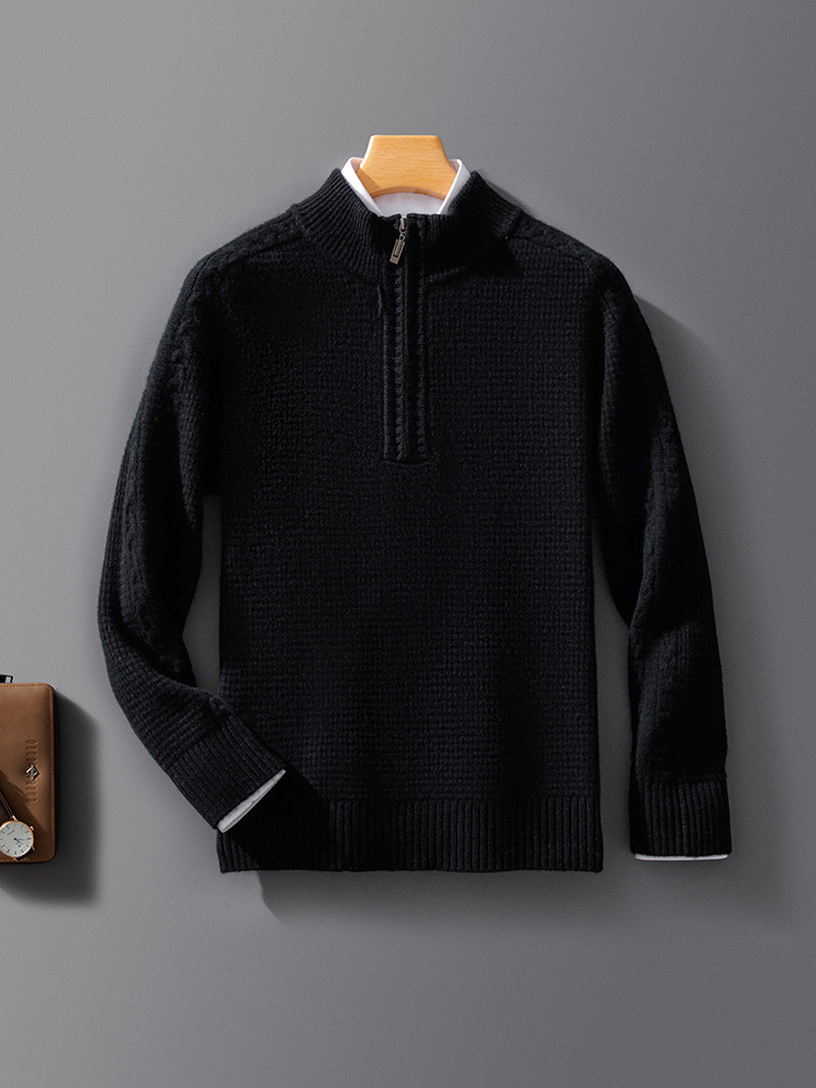 Relaxed Fit Zip Collar Wool Knit Sweater