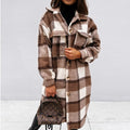 Women's Wool Coat - Long Silhouette - Classic Button Closure - Checked Pattern