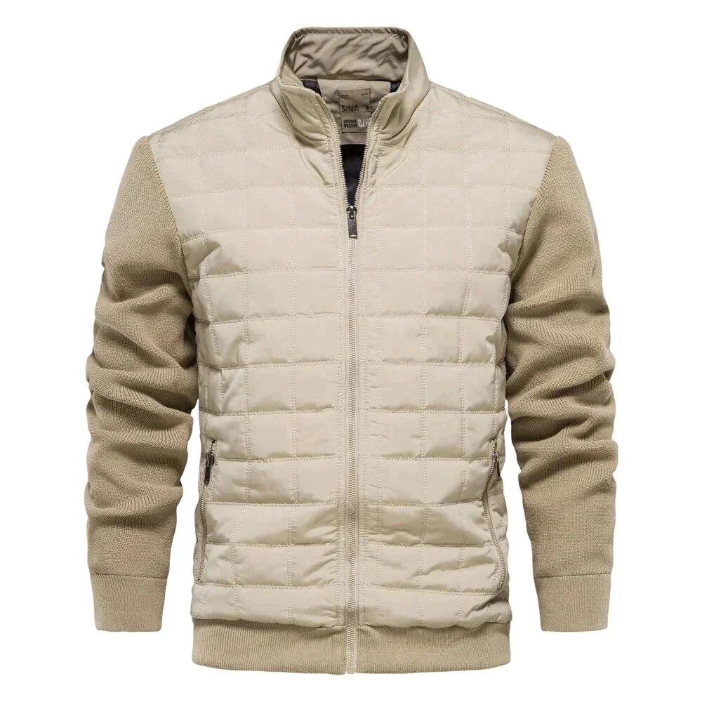 Quilted Front Knit Sleeve Bomber Jacket