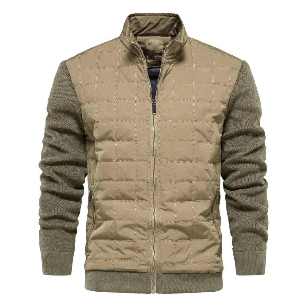Quilted Front Knit Sleeve Bomber Jacket