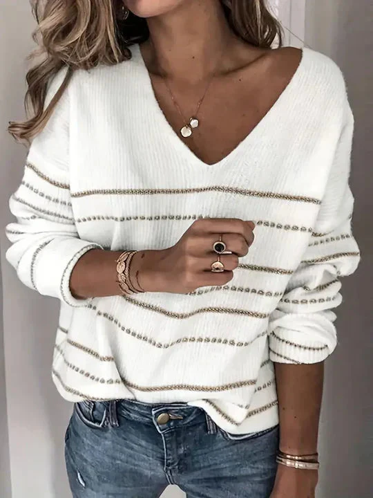 Striped Relaxed Fit V-Neck Sweater