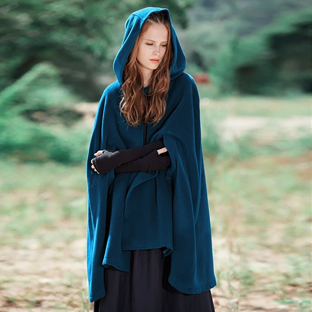 Wool Blend Hooded Loose Fit Cape
