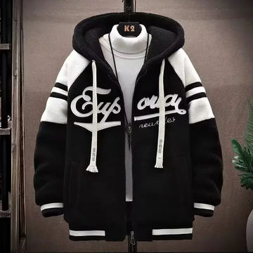 Wool Blend Embroidered Oversized Hooded Jacket