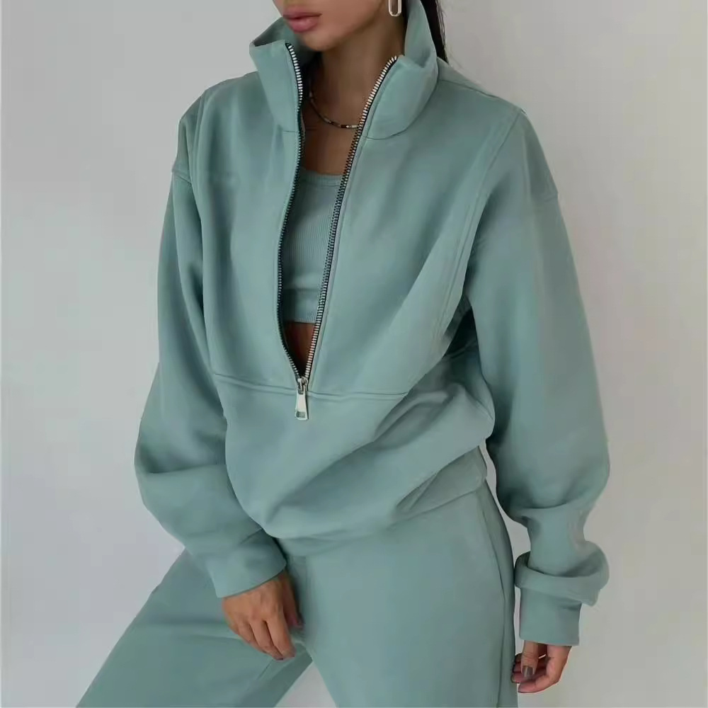 Two-Piece High Collar Relaxed Fit Tracksuit Set