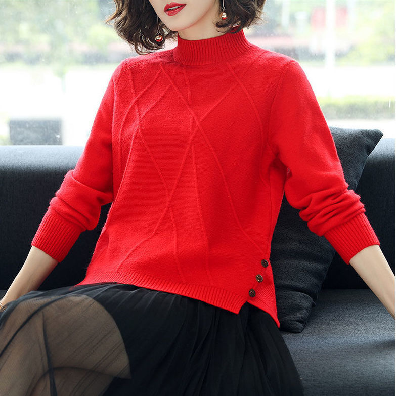 Ribbed Half-Turtleneck Relaxed Pullover Sweatshirt
