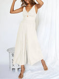 Women's Jumpsuit - Sleeveless V-neck - High Waist - Wide Leg Comfort