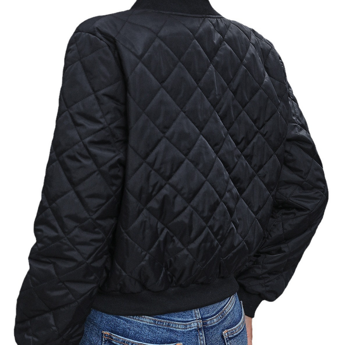 Quilted Cropped Fitted Waist Bomber Jacket
