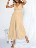 Women's Jumpsuit - Sleeveless V-neck - High Waist - Wide Leg Comfort
