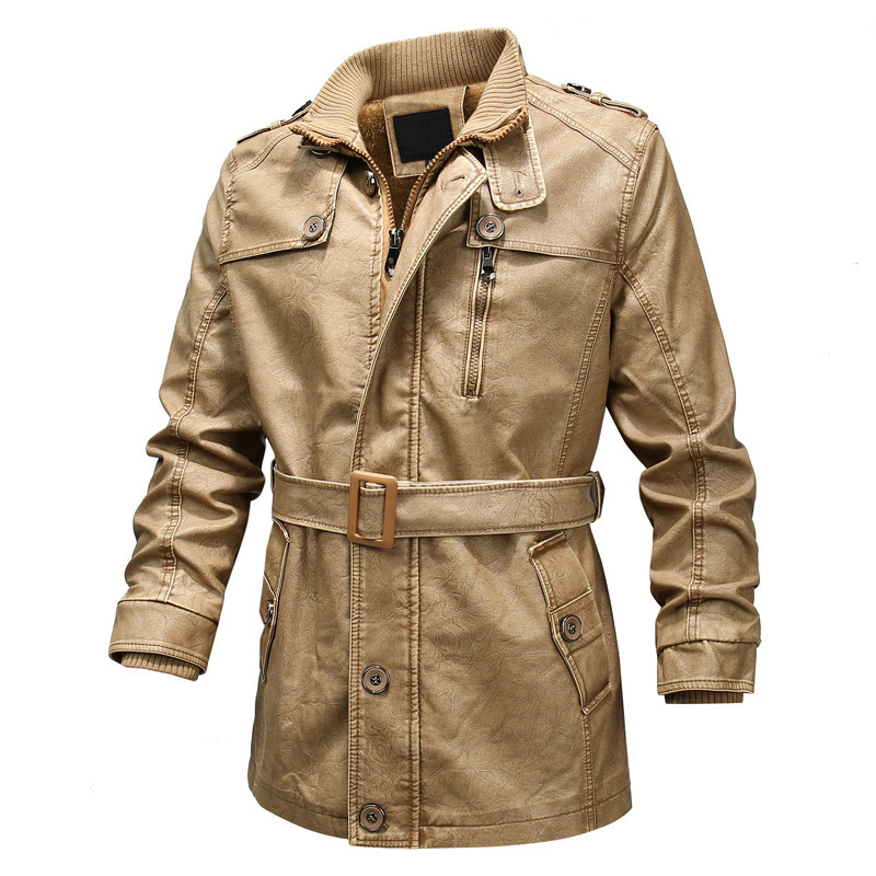 Belted Washed Leather Plush Lined Trench Coat
