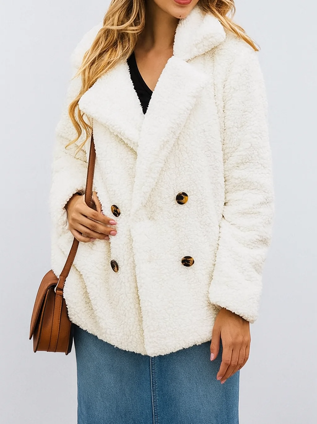 Relaxed Fit Double-Breasted Sherpa Jacket
