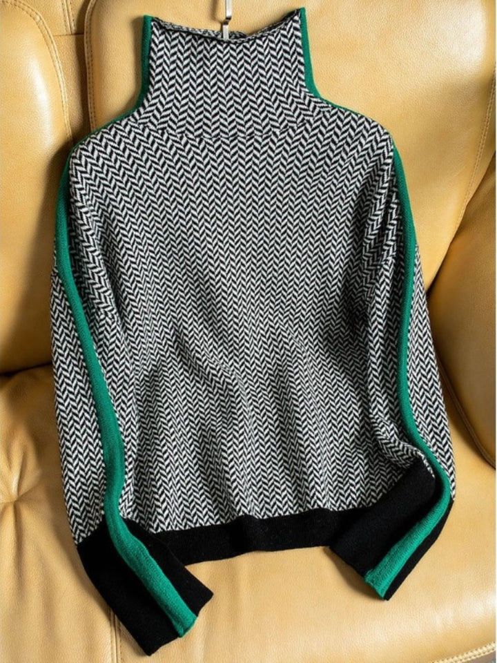 Herringbone Knit Asymmetrical Hem Sweatshirt