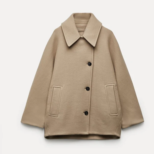Oversized Fit Wide Collar Wool Coat