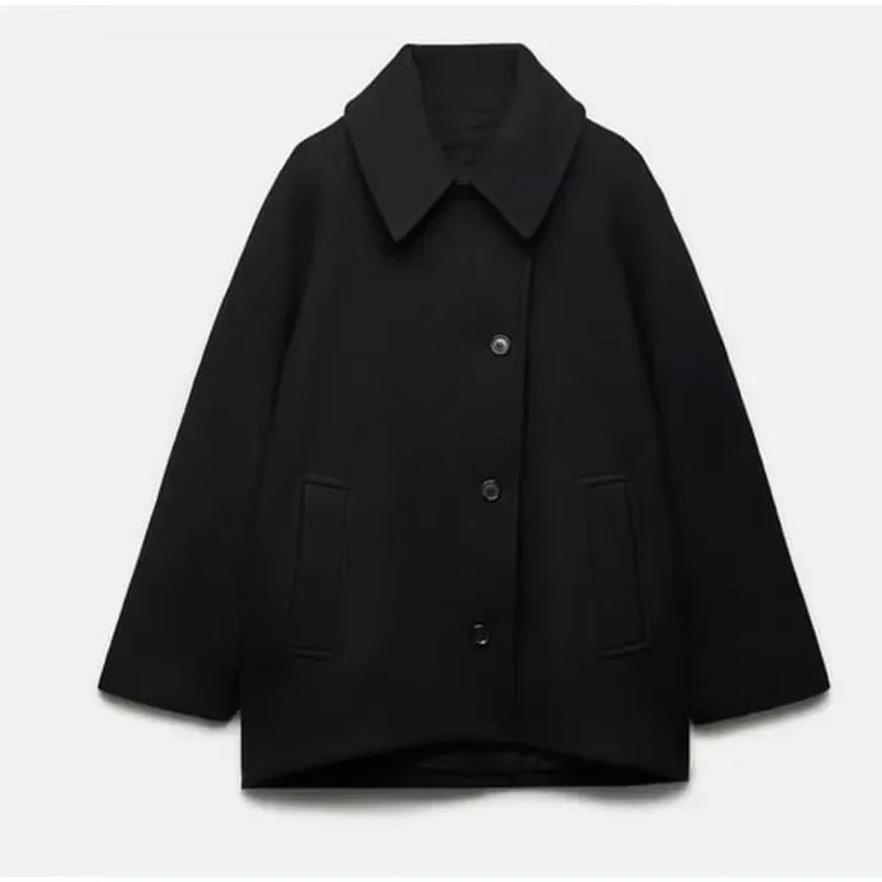 Oversized Fit Wide Collar Wool Coat