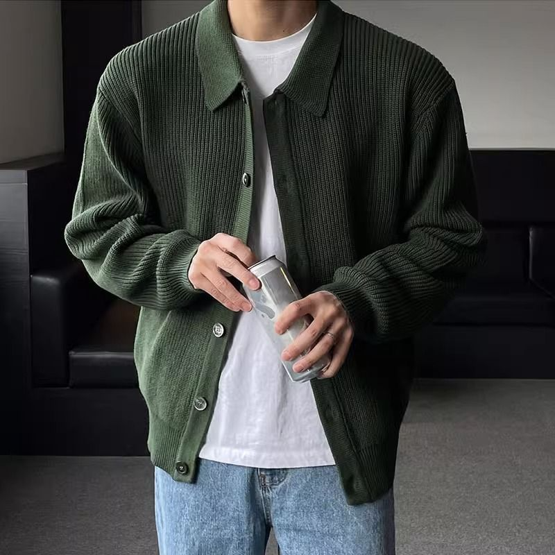 Relaxed Fit Button Front Collared Sweater