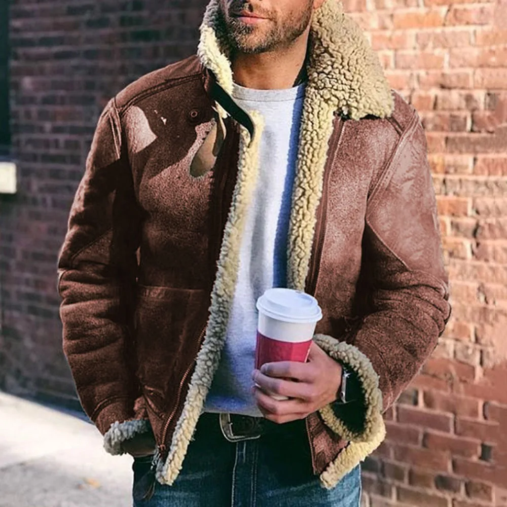 Fur Lined Structured Imitation Leather Jacket