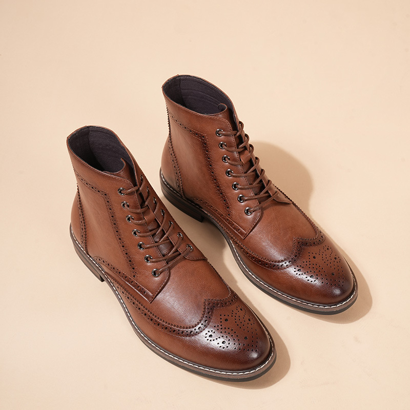 Leather Wingtip Brogue Ankle Boots