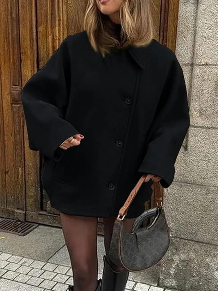 Oversized Wool Texture Batwing Sleeve Coat