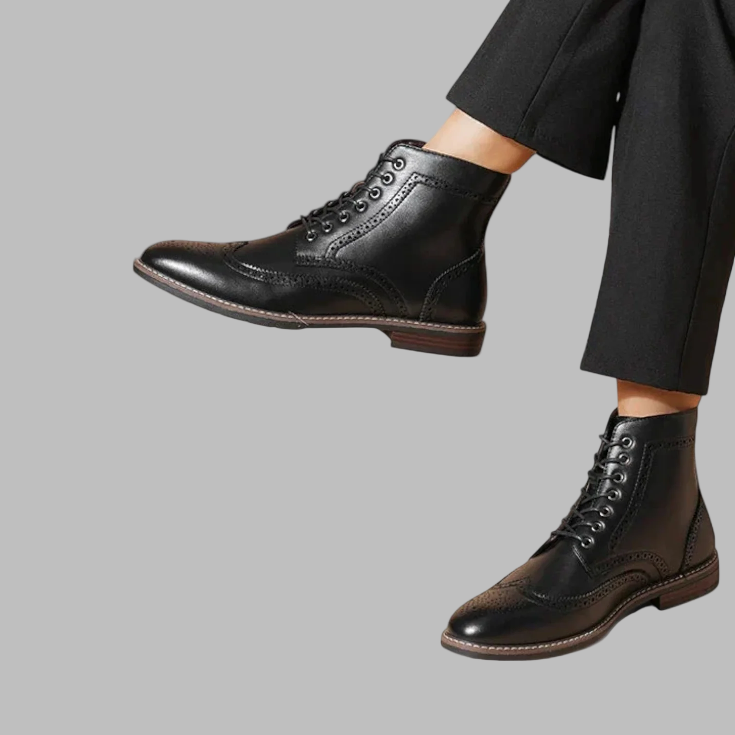 Leather Wingtip Brogue Ankle Boots