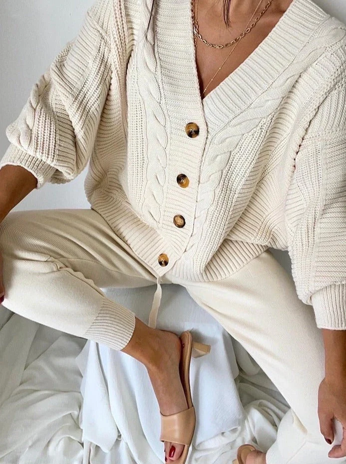 Cable Knit Wool Relaxed Fit Knitwear Set