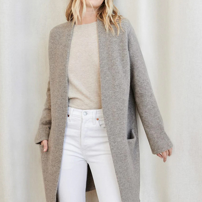 Wool Knit Relaxed Fit Open Front Cardigan