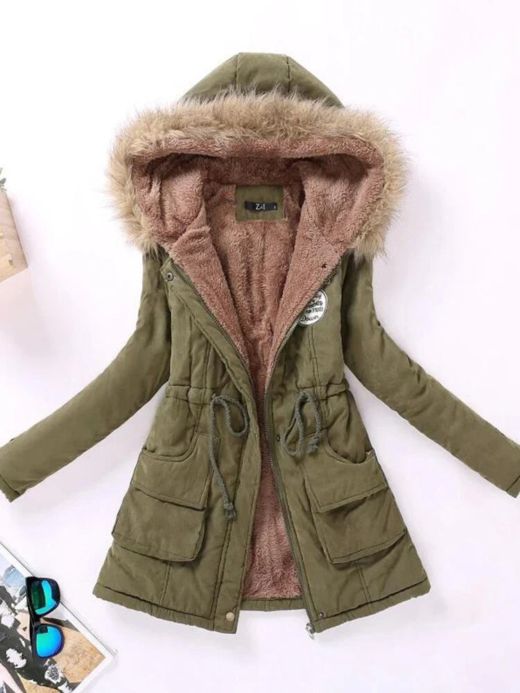 Faux Fur Hood Fleece Lined Parka Jacket