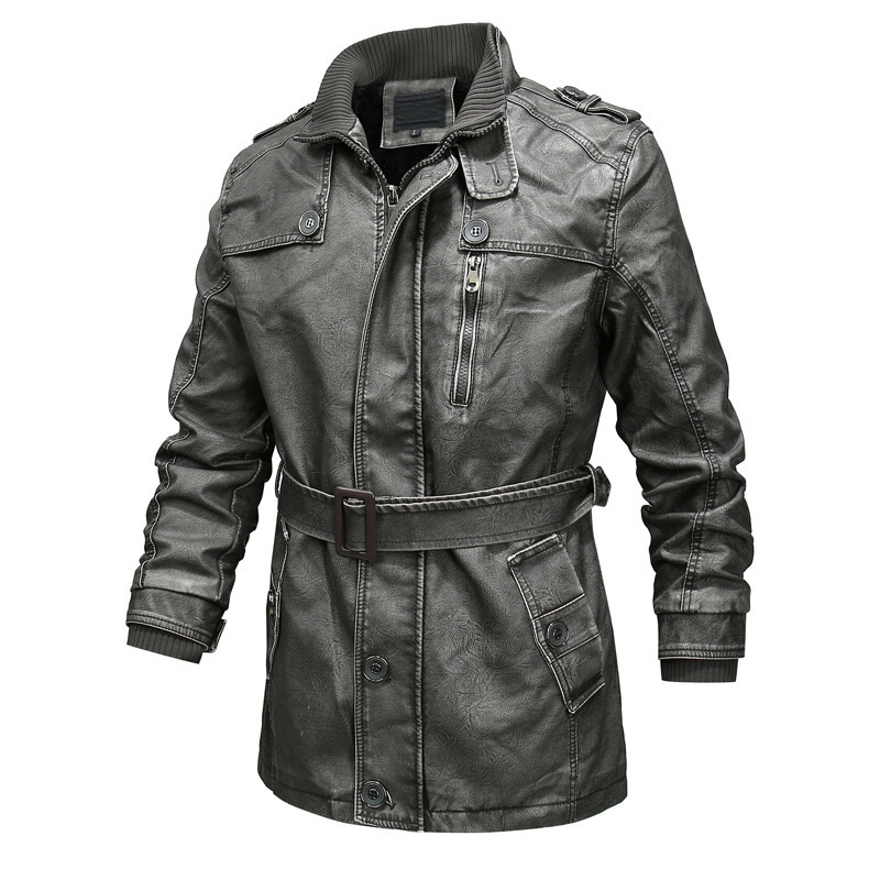 Belted Washed Leather Plush Lined Trench Coat