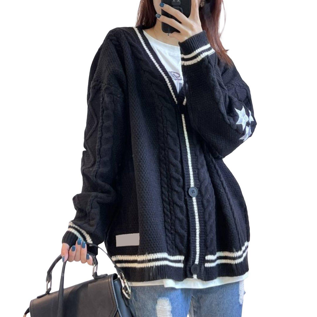 Oversized Cable Knit Wool Cardigan