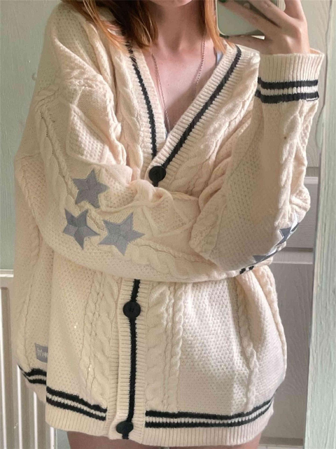 Oversized Cable Knit Wool Cardigan