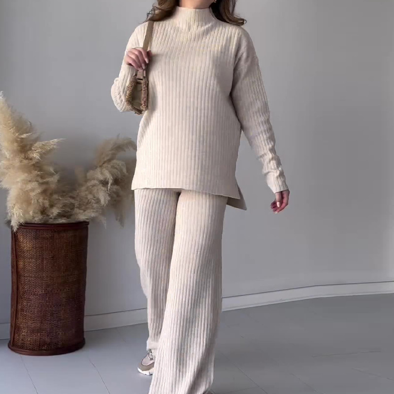 Ribbed Knit Relaxed Fit Sweater and Pants Set