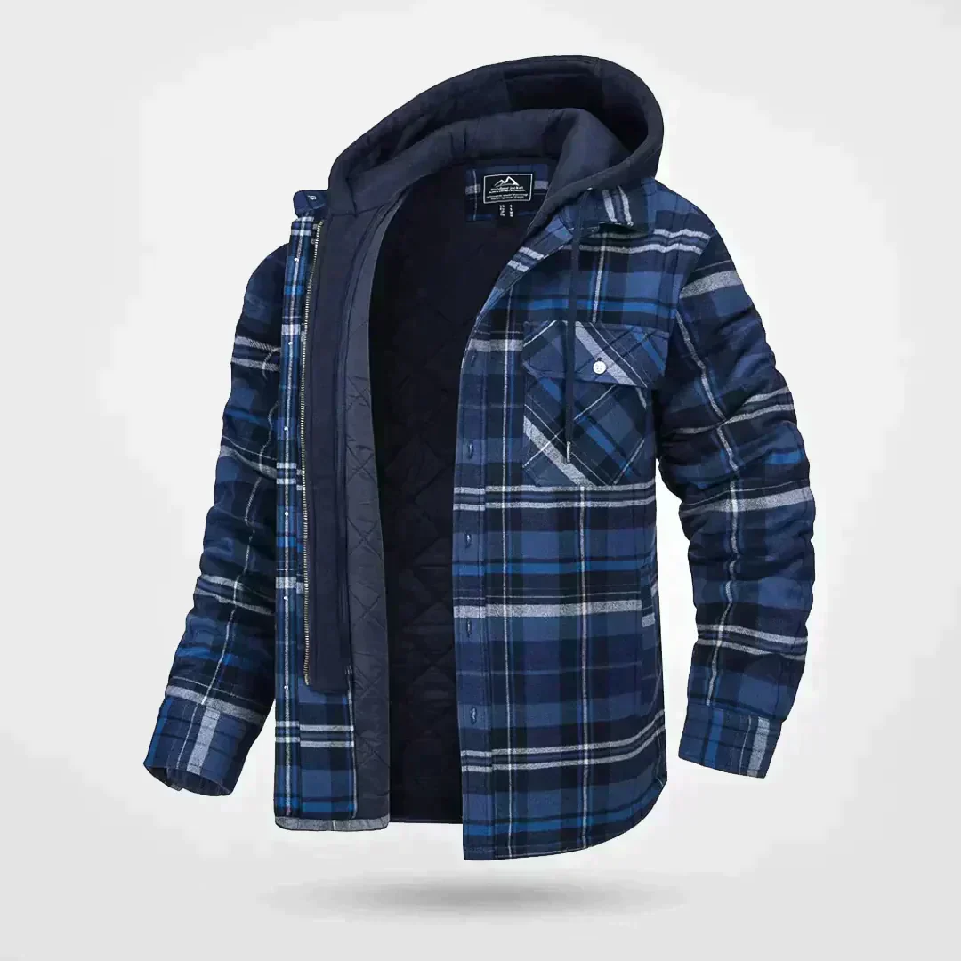Hooded Quilted Checkered Relaxed Fit Coat