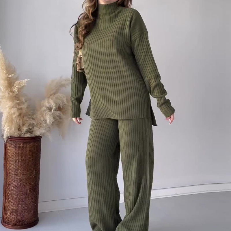 Ribbed Knit Relaxed Fit Sweater and Pants Set