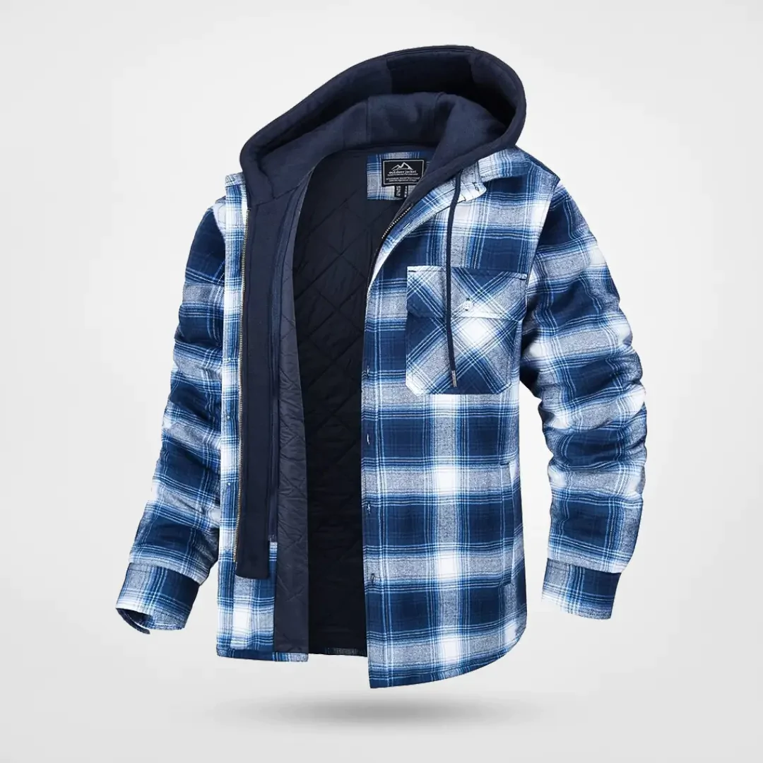 Hooded Quilted Checkered Relaxed Fit Coat