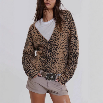 Leopard Print Brushed Knit Relaxed Cardigan