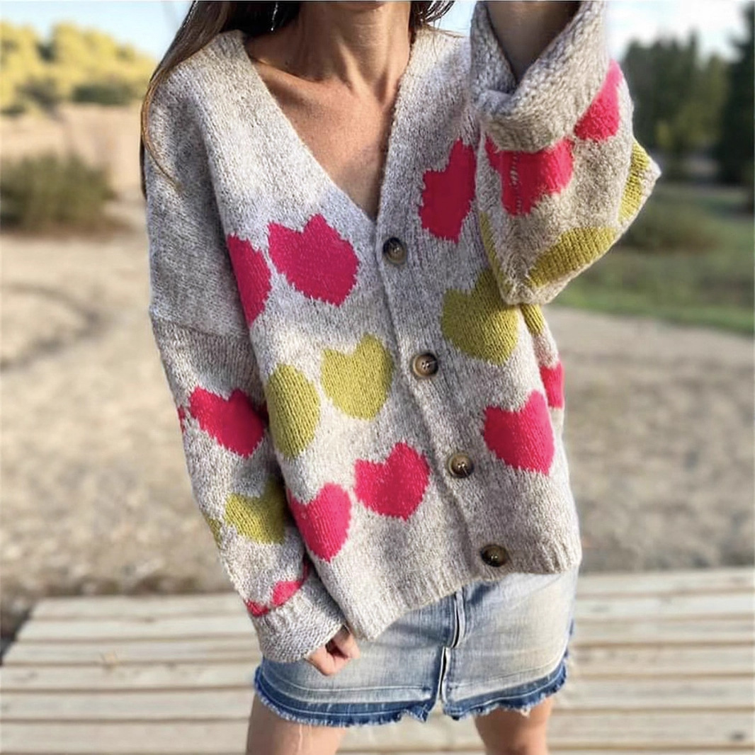 Wool Knit Heart Pattern Cardigan Sweater