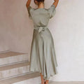 Women's Dress - Wrap Design - V-Neck - Short Batwing Sleeves - High-Low Cut - Elegant Fit