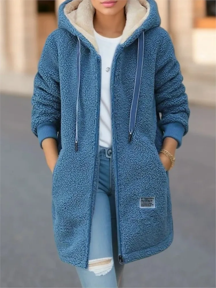 Fleece Hooded Loose Fit Mid-Length Coat