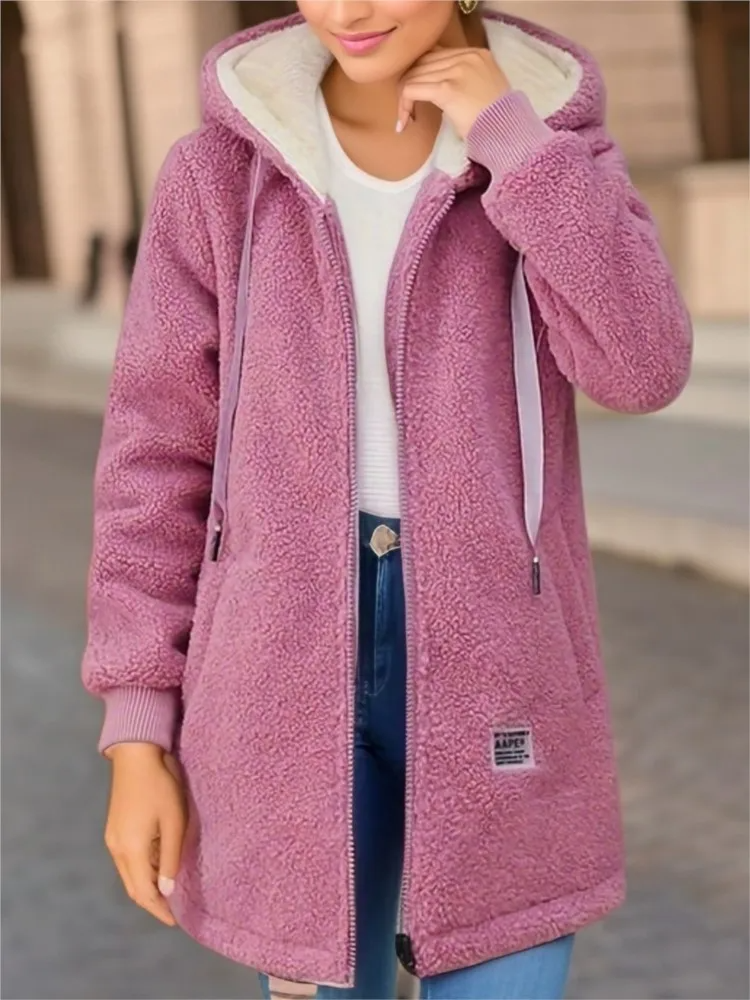 Fleece Hooded Loose Fit Mid-Length Coat