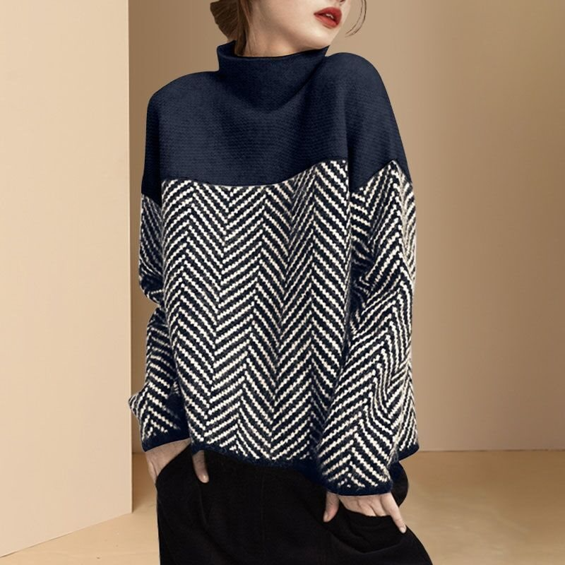 Oversized Plush Knit High Neck Pullover Sweatshirt
