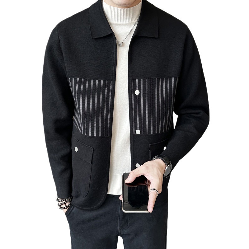 Wool Blend Spread Collar Knitted Cardigan
