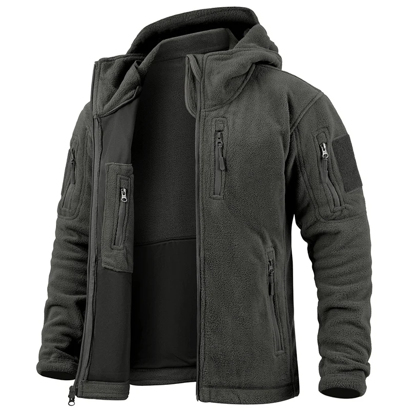 Full Zip Hooded Fleece Utility Jacket