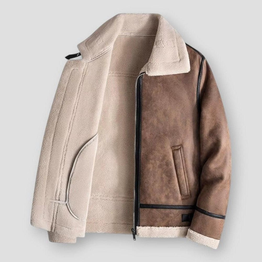 Faux Leather Shearling Trim Relaxed Fit Jacket
