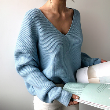 Oversized Deep V-Neck Pullover Sweatshirt