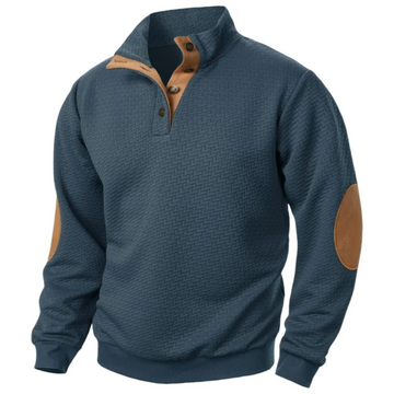 Textured Stand Collar Elbow Patch Sweatshirt