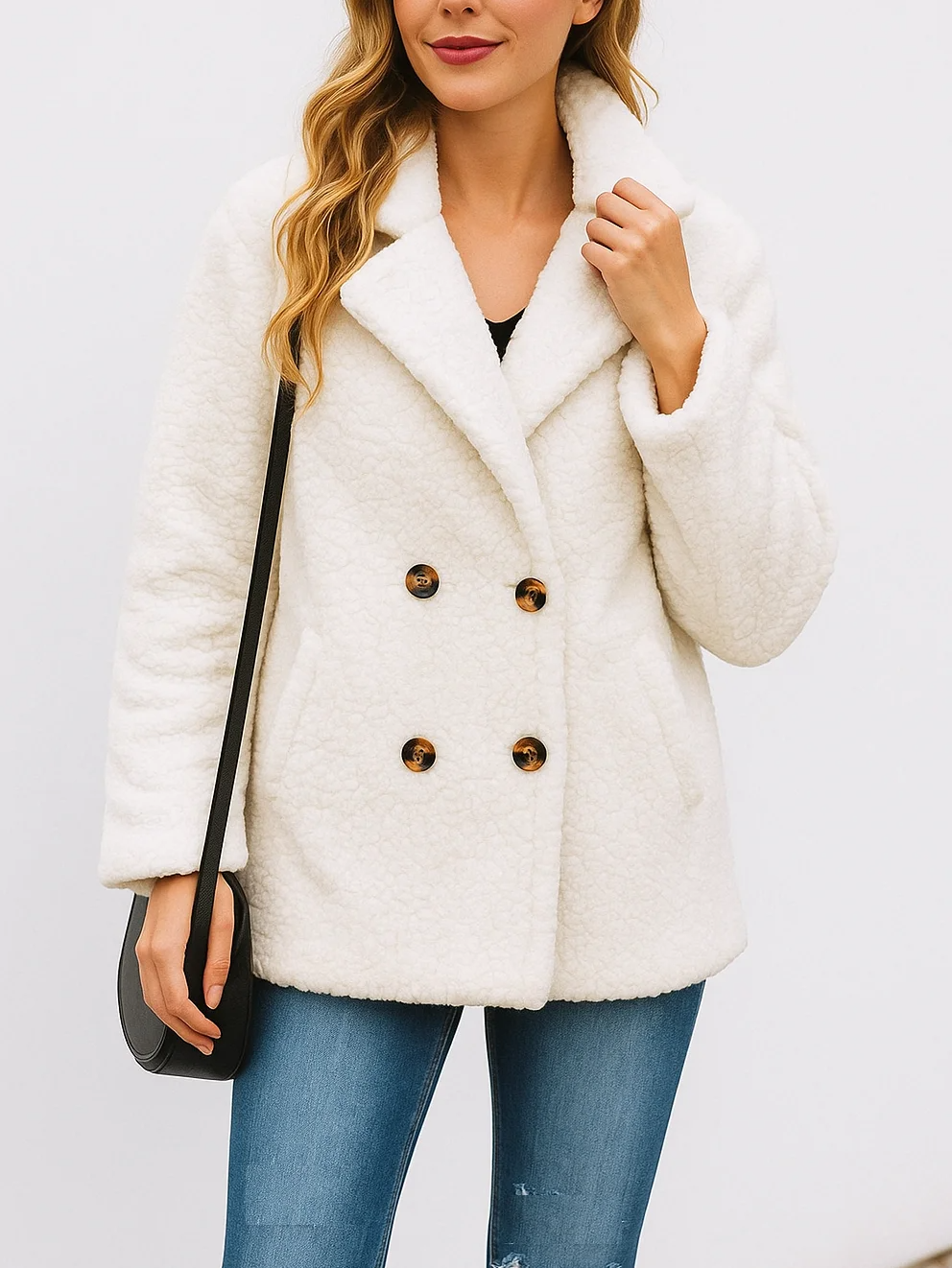 Relaxed Fit Double-Breasted Sherpa Jacket
