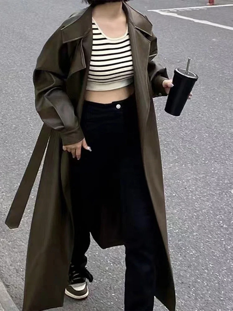 Tailored Fit Faux Leather Long Coat
