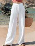 Women's Pants – Wide Fit – High Waist – Light and Breathable Linen – Elastic Waistband