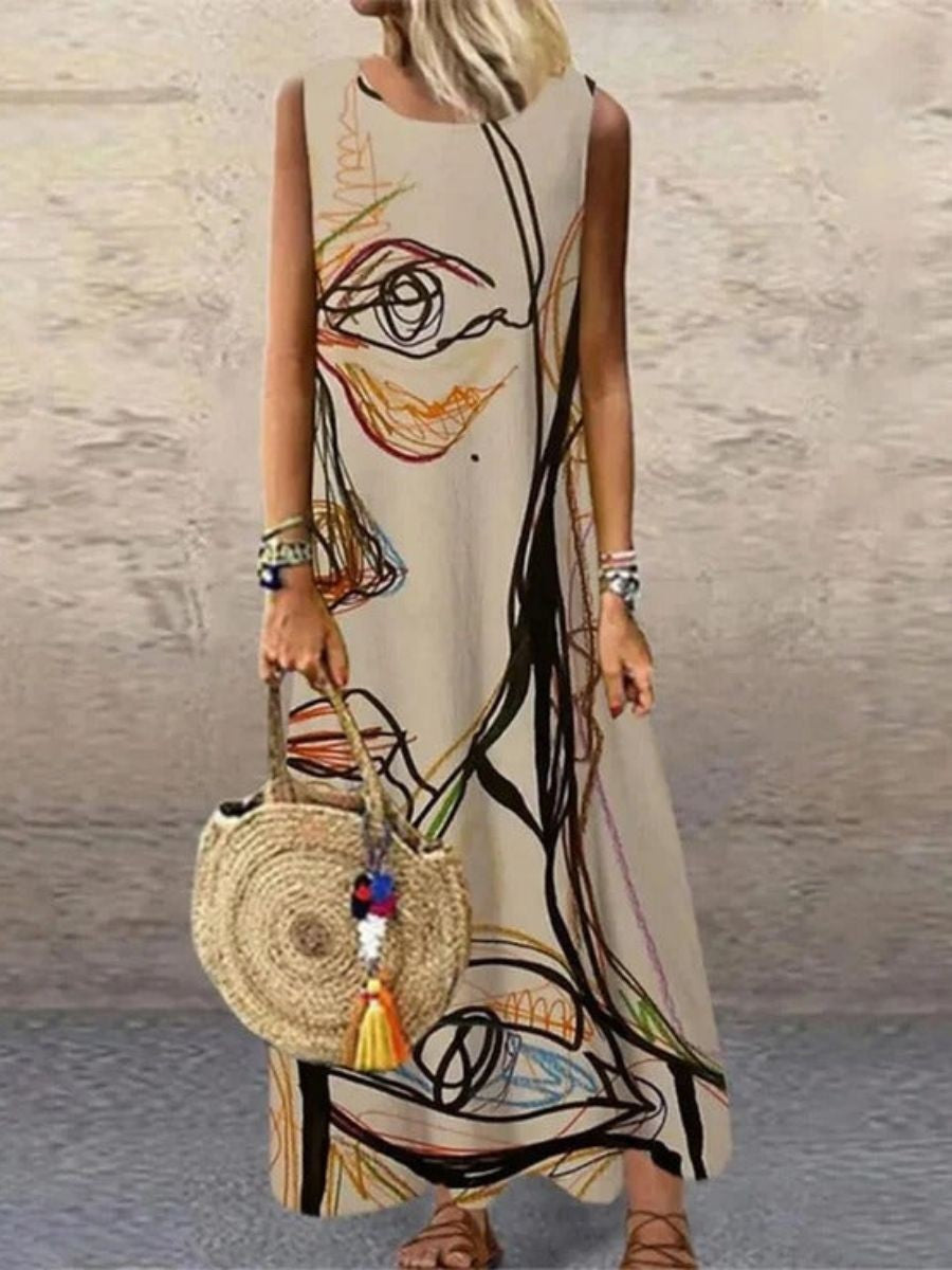 Lightweight Abstract Print Relaxed Maxi Dress